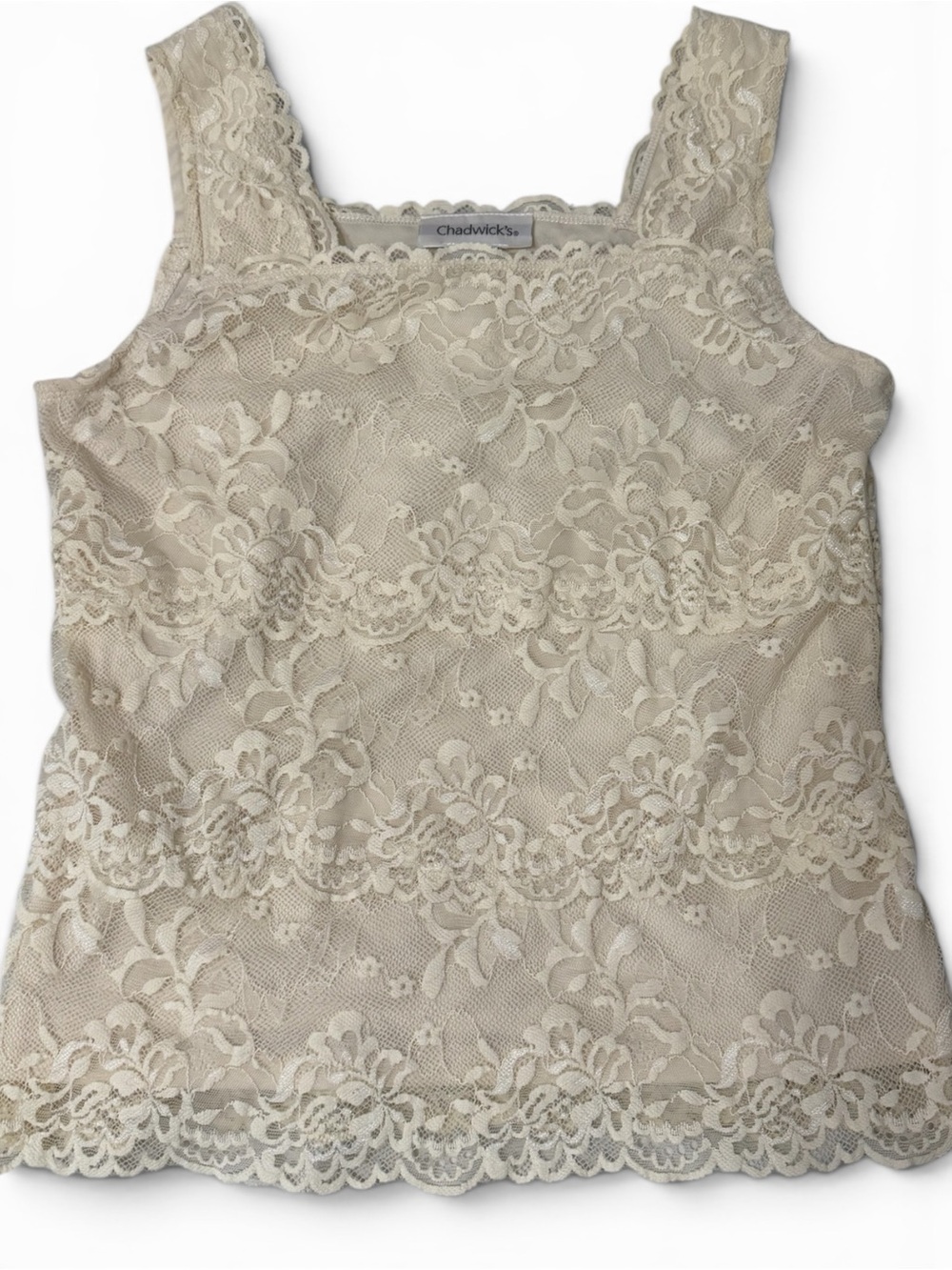 Chadwick’s Ivory Floral Lace Tank Top Medium Lined Sleeveless Blouse - Picture 1 of 3